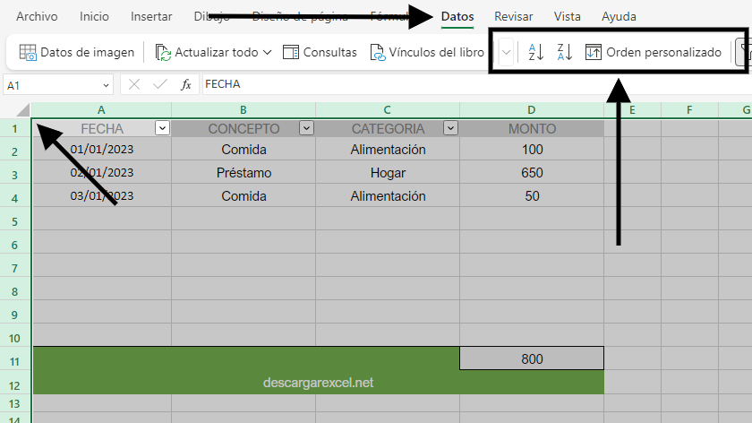 Ordenar los datos de la hoja de cálculo en Excel