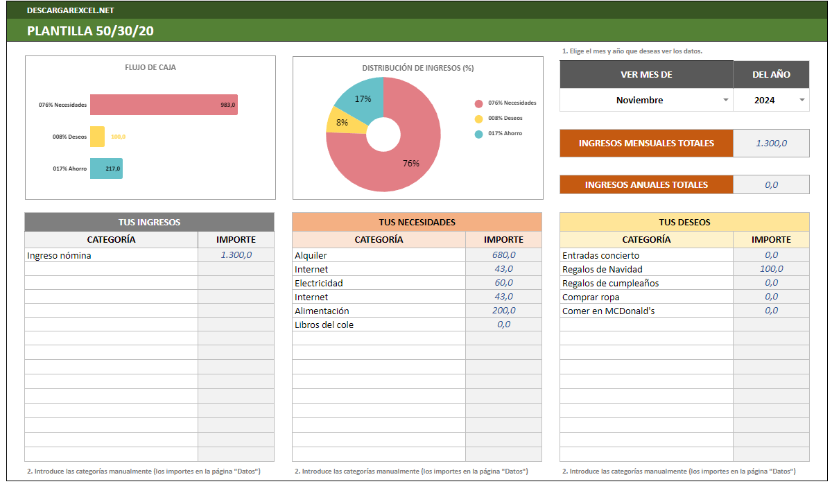 Plantilla 50 30 20 Excel